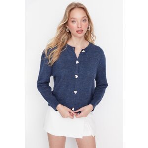 Trendyol Indigo Soft Textured Knitwear Cardigan with Jeweled Buttons