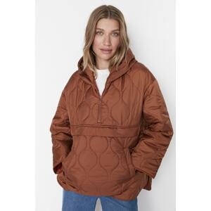 Trendyol Brown Hooded Oversized Kangaroo Down Jacket