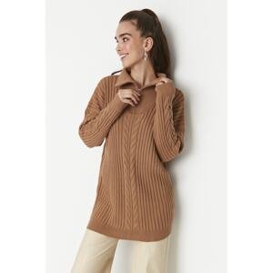 Trendyol Camel Thessaloniki Knitted Zippered Knitwear Sweater