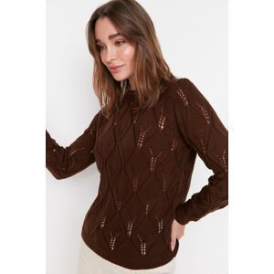 Trendyol Brown Crew Neck Knitwear Sweater With Openwork