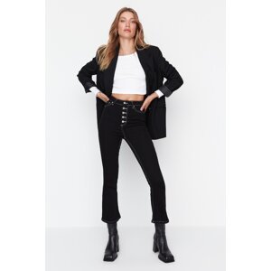 Trendyol Black High Waist Crop Flare Jeans With Buttons In The Front