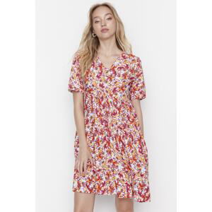 Trendyol Ecru Straight Cut Mini Woven Floral Pattern Woven Dress