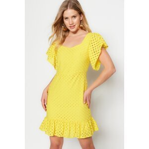 Trendyol Yellow Skirt Frilly Woven Brode Back Detail Mini Woven Dress