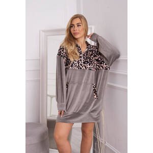 Velurové šaty s leopardím vzorem šedé