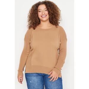 Trendyol Curve Plus Size Sweater - Brown - Oversize