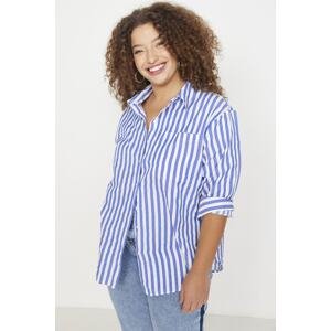 Trendyol Curve Blue Striped Oversized Woven Shirt