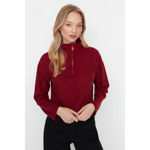 Trendyol Claret Red Thessaloniki/Knit Look, Zippered Collar Regular/Regular Knitted Sweatshirt