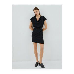 Koton Belted Mini Dress with Plunging Collar