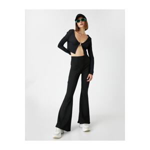 Koton Flared Leg Trousers High Waist Ribbed