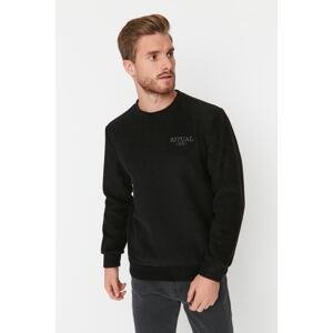 Trendyol Black Men's Regular/Real fit Crew Neck Keeping Warm Thick Fleece/Plush Sweatshirt.