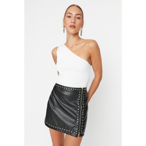 Trendyol Black Mini A-Line Weave Trousered Faux Leather Skirt