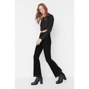 Trendyol Black Trock Detail High Waist Crop Flare Jeans