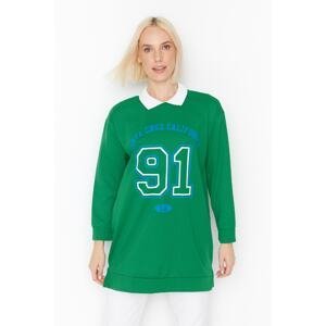 Trendyol Green Polo Neck Printed Knitted Sweatshirt with a Soft Pile interior