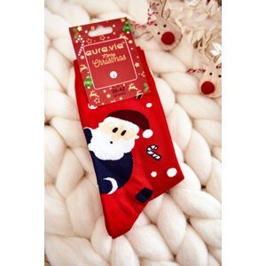 Pánské vánoční bavlněné ponožky s Santa Clausem a soby červene