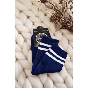 Dámské bavlněné sportovní ponožky s pruhy námořnická modrá