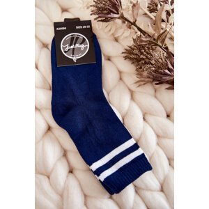Mládež Bavlněné Sportovní Ponožky S pruhy Námořnicky Modrými