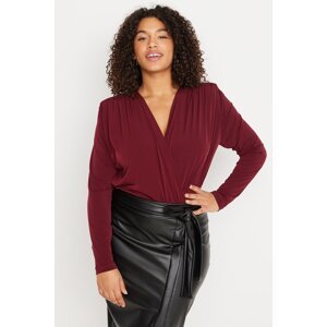 Trendyol Curve Burgundy Waistband Double Breasted Closure With Snaps Knitted Bodysuit