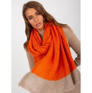 Oranžová a béžová dvoubarevná pletená šála