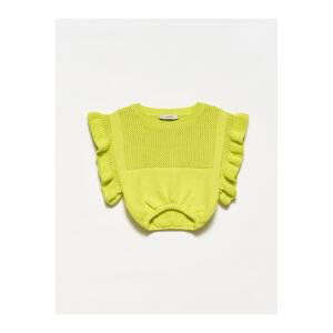 Dilvin 10176 Crop With Ruffle Sleeves Sweater-lime