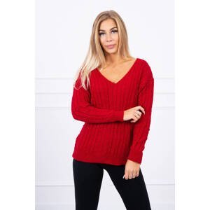 Pletený svetr s výstřihem do V červené barvy
