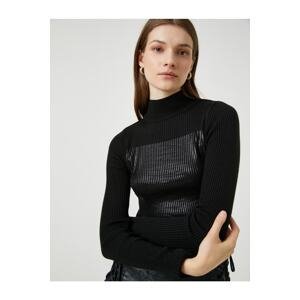 Koton Printed Ribbed Turtleneck Sweater