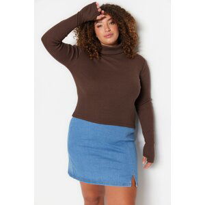 Trendyol Curve Brown High Neck Knitted Blouse