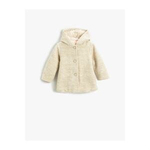 Koton Plush Lined Wool Blend Hooded Coat Button Closure