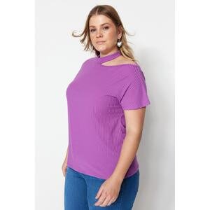 Trendyol Curve Purple Cut-Out Detailed Knitted Blouse