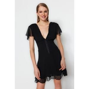 Trendyol Black Open Waist/Skater Lined Sling Chiffon Elegant Evening Dress