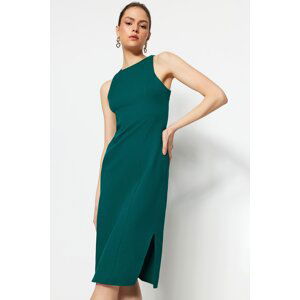 Trendyol Emerald Green Fitted Midi Halter Neck Woven Dress