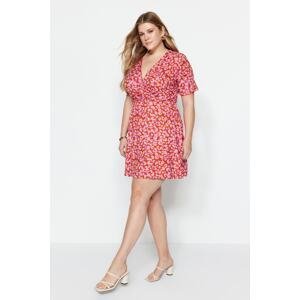 Trendyol Curve Pink Animal Pattern Double Breasted Knitted Dress