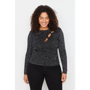 Trendyol Curve Black Glittery Crew Neck Cut Out Detailed Knitwear Sweater