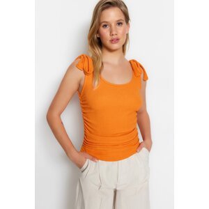 Trendyol Orange Knitted Crepe blouse with shirring and binding detail