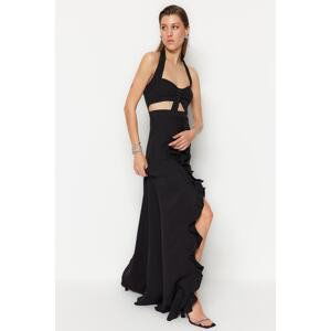 Trendyol Long Evening Dress With Black Lined Woven Window/Cut Out Detail