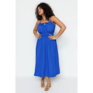 Trendyol Curve Blue Woven Elastic Waist Dress
