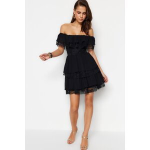 Trendyol Black Open Waist/Skater Lined Chiffon Elegant Evening Dress