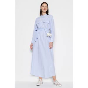 Trendyol Blue Striped Belted Pocket Detailed Woven Dress