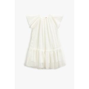 Koton Midi Dress Tulle Lined Butterfly Sleeve Frilly Crew Neck