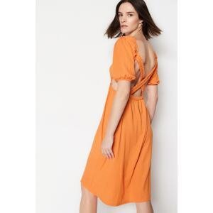 Trendyol Orange Backless Midi Wrap Knitted Dress