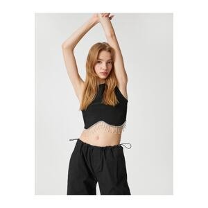 Koton Crop Singlets Loungers with Shiny Stone Detailed Crew Neck.