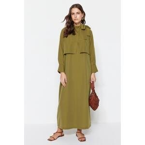 Trendyol Khaki Woven Dress with Tie Detail on the Collar