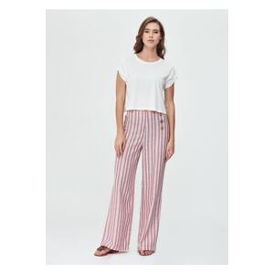 Dagi Women's Red Striped Woven Button Detail Wide Leg Trousers.