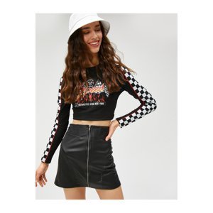 Koton Mini Skirt Leather Look Zipper Detailed