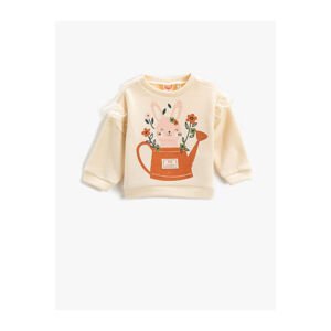 Koton Bunny Print Sweatshirt Tulle with Ruffle Detailed Long Sleeve.