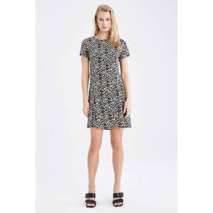 DEFACTO Relax Fit A Cut Short Sleeve Printed Mini Dress