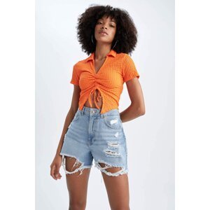 DEFACTO Fitted Polo Neck Short Sleeve Crop T-Shirt