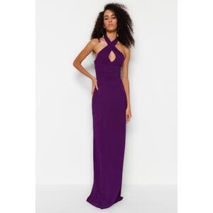 Trendyol Shimmering Glittery Knitted Evening Dress With Purple Lining