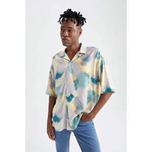 DEFACTO Oversize Fit Patterned Short Sleeve Viscose Shirt