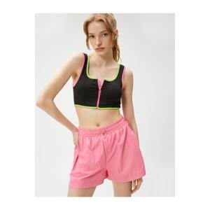 Koton Zippered Sports Bra. Padded, Non-wired Piping Detailed.