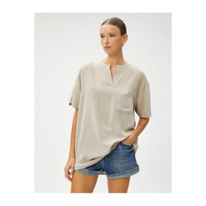 Koton Short Sleeve Blouse with Pockets, Jumbo Collar